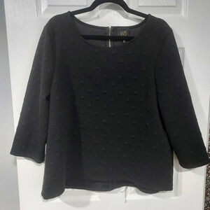 W5 Black Textured Polka Dot 3/4 Sleeve Blouse in Size 2X